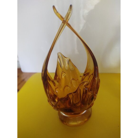Vintage Chalet Canada Art Glass Vases Amber/Orange set of 2 1960's 11" - Picture 10 of 16
